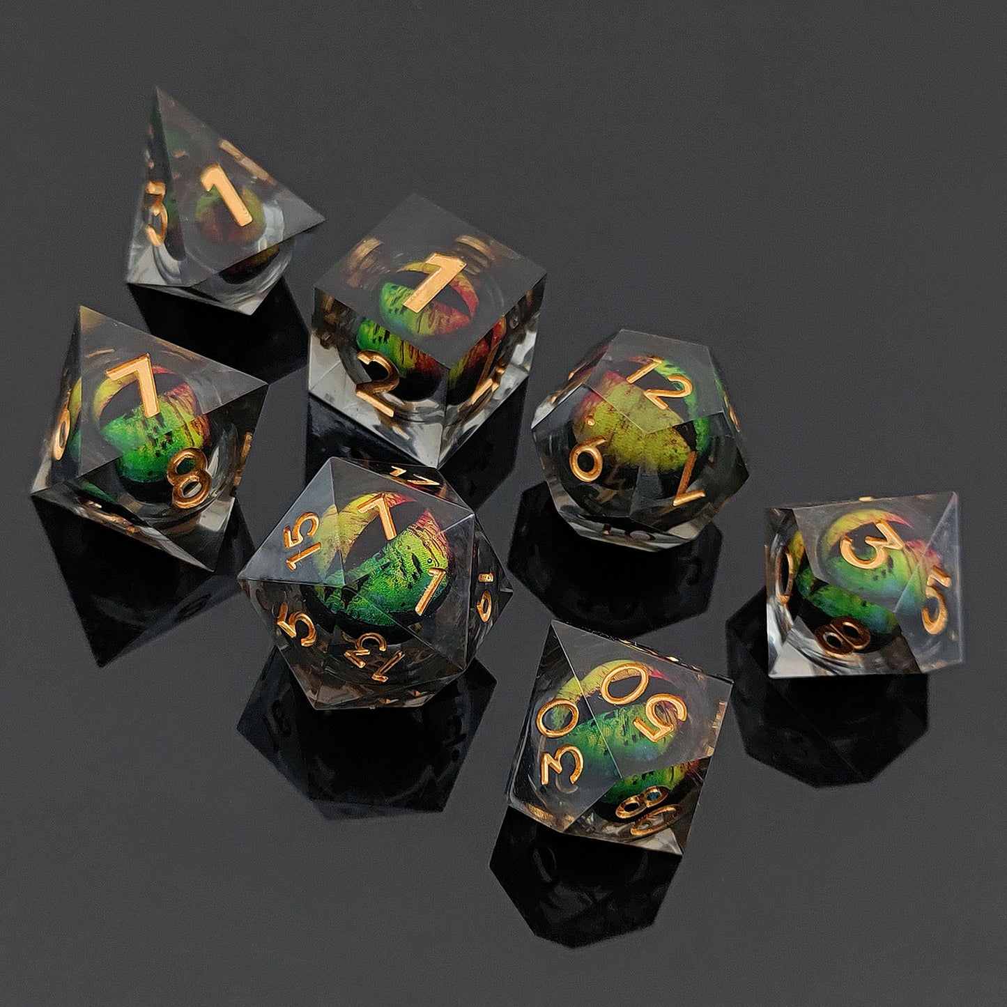 D&D Dice Set Sharp Edge Dragons Eye - Yellow/Green/Red