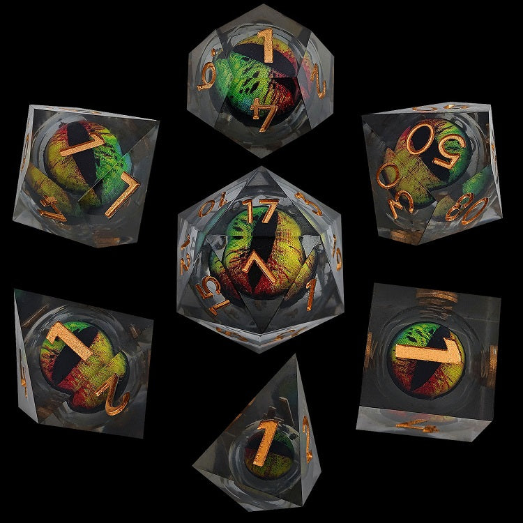 D&D Dice Set Sharp Edge Dragons Eye - Yellow/Green/Red
