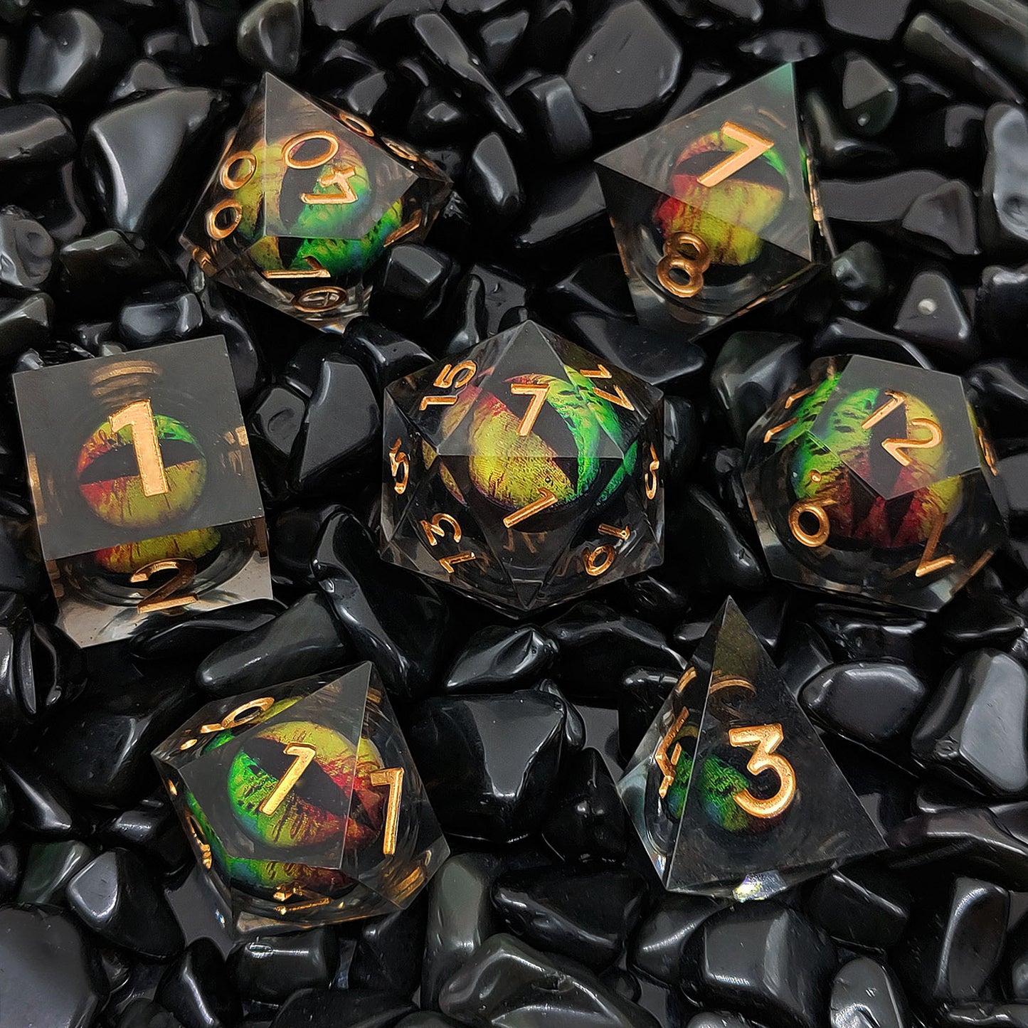 D&D Dice Set Sharp Edge Dragons Eye - Yellow/Green/Red