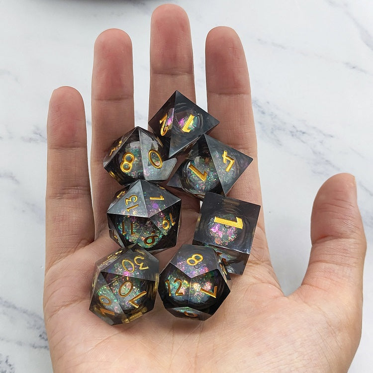 D&D Dice Set Sharp Edge Liquid Core - Galaxy Black (Gold)