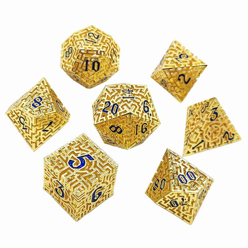 D&D Dice Set Metal Maze - Gold (blue)