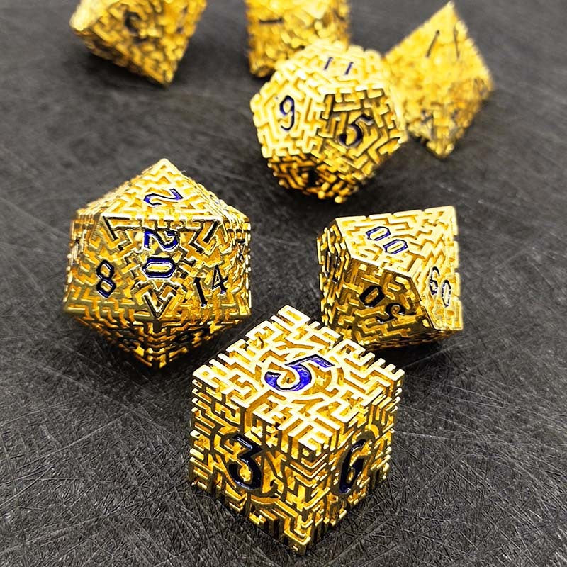 D&D Dice Set Metal Maze - Gold (blue)