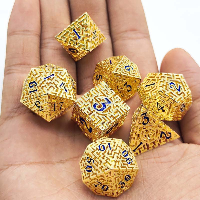 D&D Dice Set Metal Maze - Gold (blue)