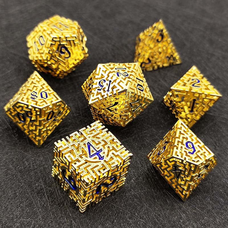 D&D Dice Set Metal Maze - Gold (blue)
