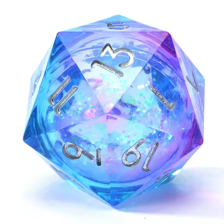 D&D Dice Set Sharp Edge Liquid Core - Ice Magenta (Silver)