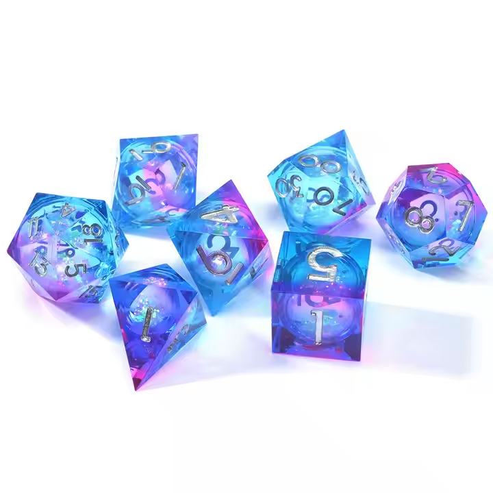 D&D Dice Set Sharp Edge Liquid Core - Ice Magenta (Silver)
