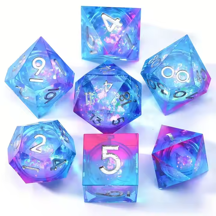 D&D Dice Set Sharp Edge Liquid Core - Ice Magenta (Silver)