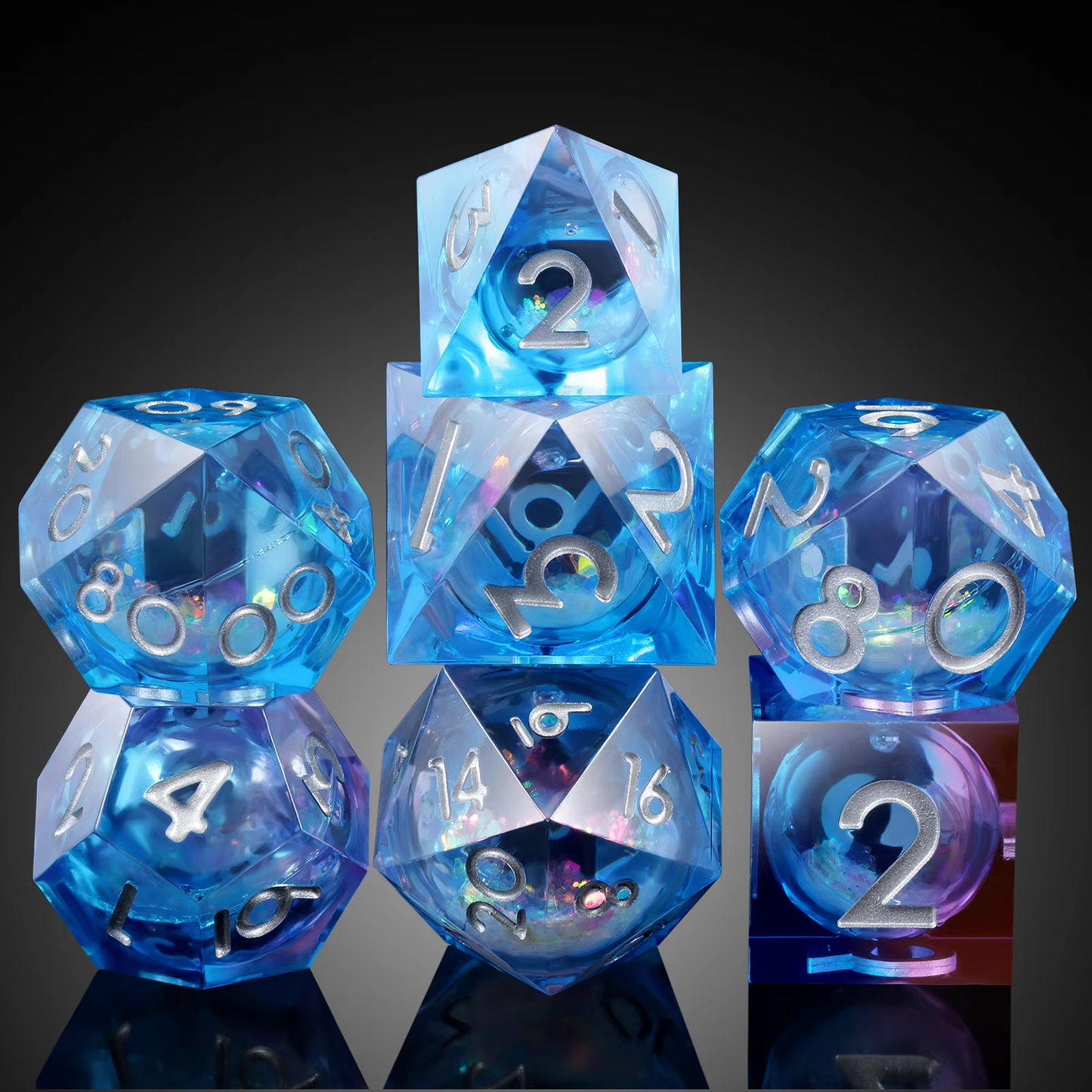 D&D Dice Set Sharp Edge Liquid Core - Ice Magenta (Silver)