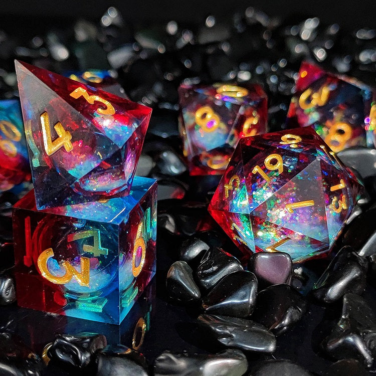 D&D Dice Set Sharp Edge Liquid Core - Fire & Ice (Gold)