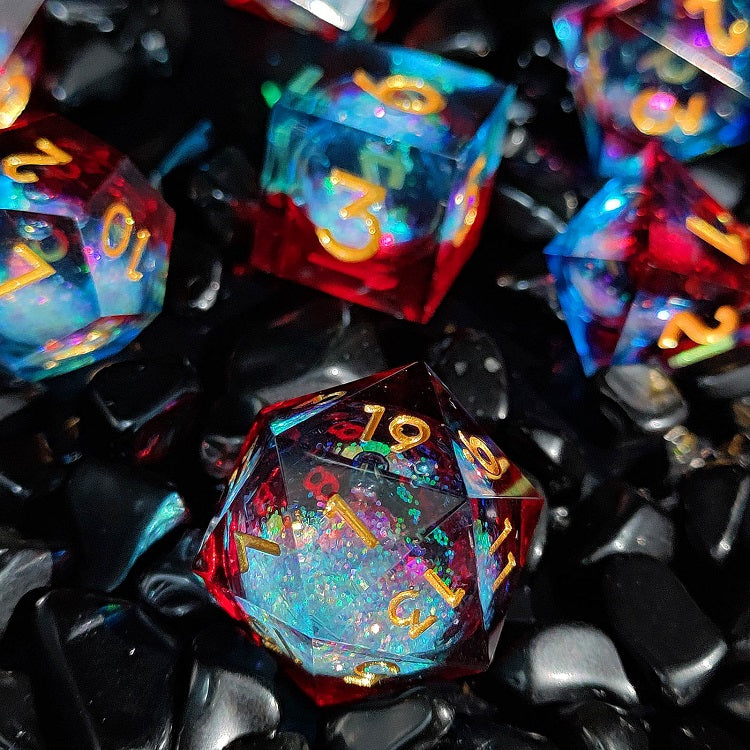 D&D Dice Set Sharp Edge Liquid Core - Fire & Ice (Gold)