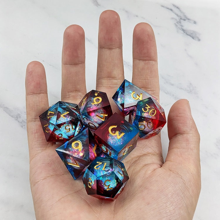D&D Dice Set Sharp Edge Liquid Core - Fire & Ice (Gold)