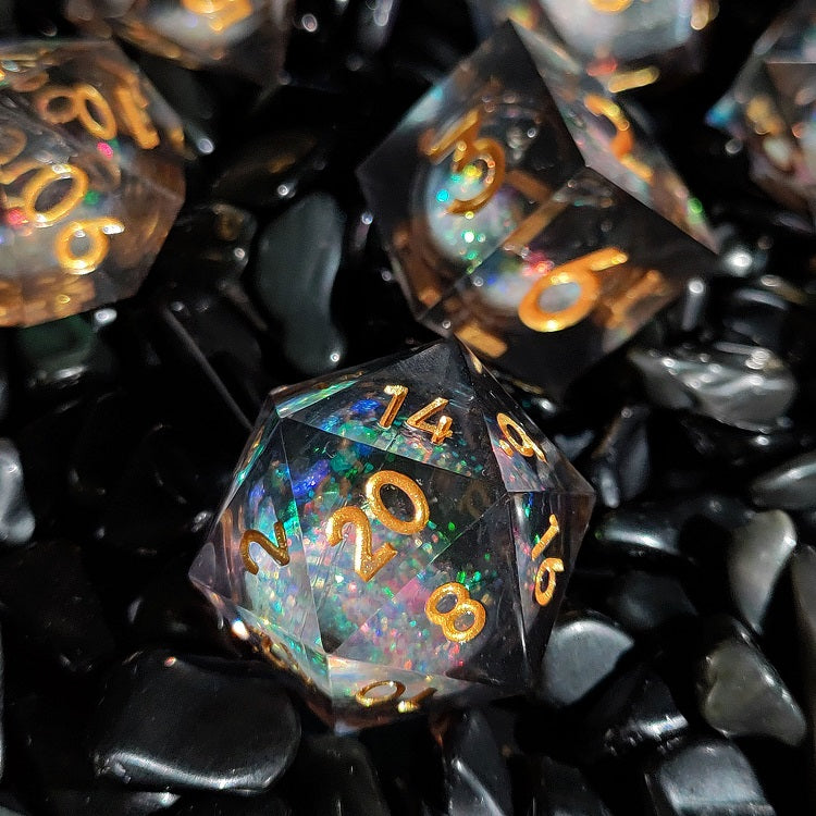 D&D Dice Set Sharp Edge Liquid Core - Galaxy Black (Gold)