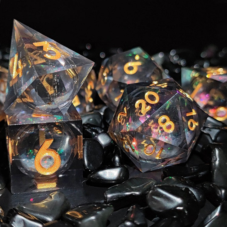 D&D Dice Set Sharp Edge Liquid Core - Galaxy Black (Gold)