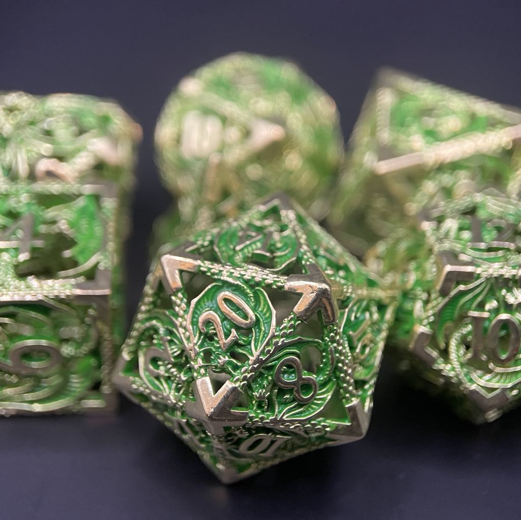 D&D Dice Set Metal Dragon - Green (Gold)