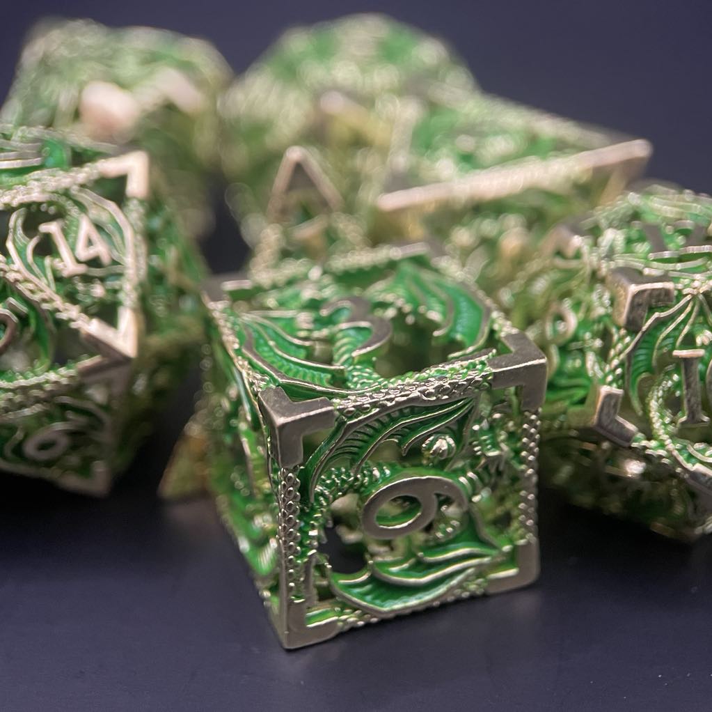 D&D Dice Set Metal Dragon - Green (Gold)