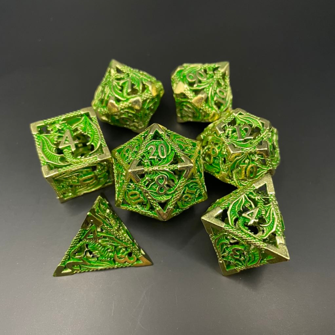 D&D Dice Set Metal Dragon - Green (Gold)