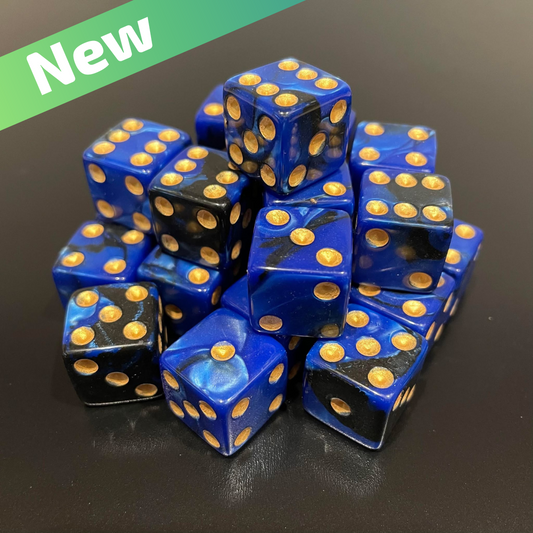 16mm Dice Square Pearl Blue-Black (Gold pips)