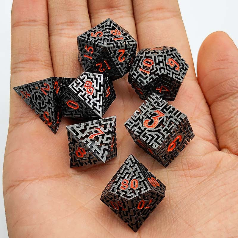 D&D Dice Set Metal Maze - Nickel (Orange)