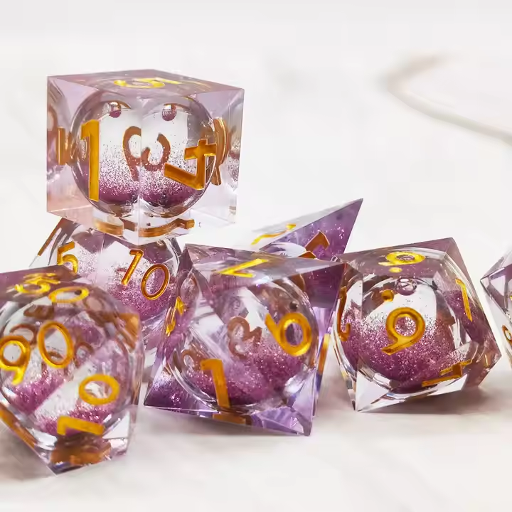 D&D Dice Set Sharp Edge Liquid Core - Pink Diamond (Gold)