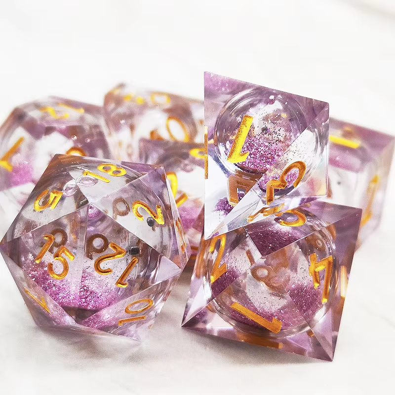 D&D Dice Set Sharp Edge Liquid Core - Pink Diamond (Gold)