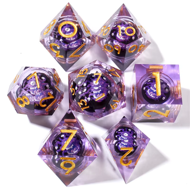 D&D Dice Set Sharp Edge Liquid Core - Purple Beholder