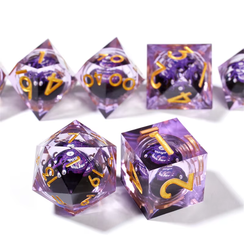D&D Dice Set Sharp Edge Liquid Core - Purple Beholder