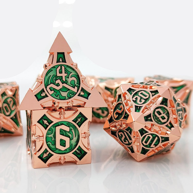 D&D Dice Set Metal Arrow - Rose Gold Green