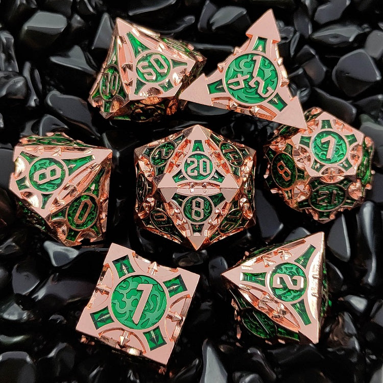 D&D Dice Set Metal Arrow - Rose Gold Green