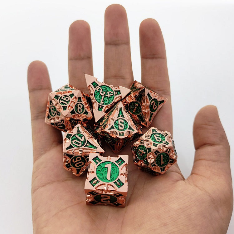 D&D Dice Set Metal Arrow - Rose Gold Green