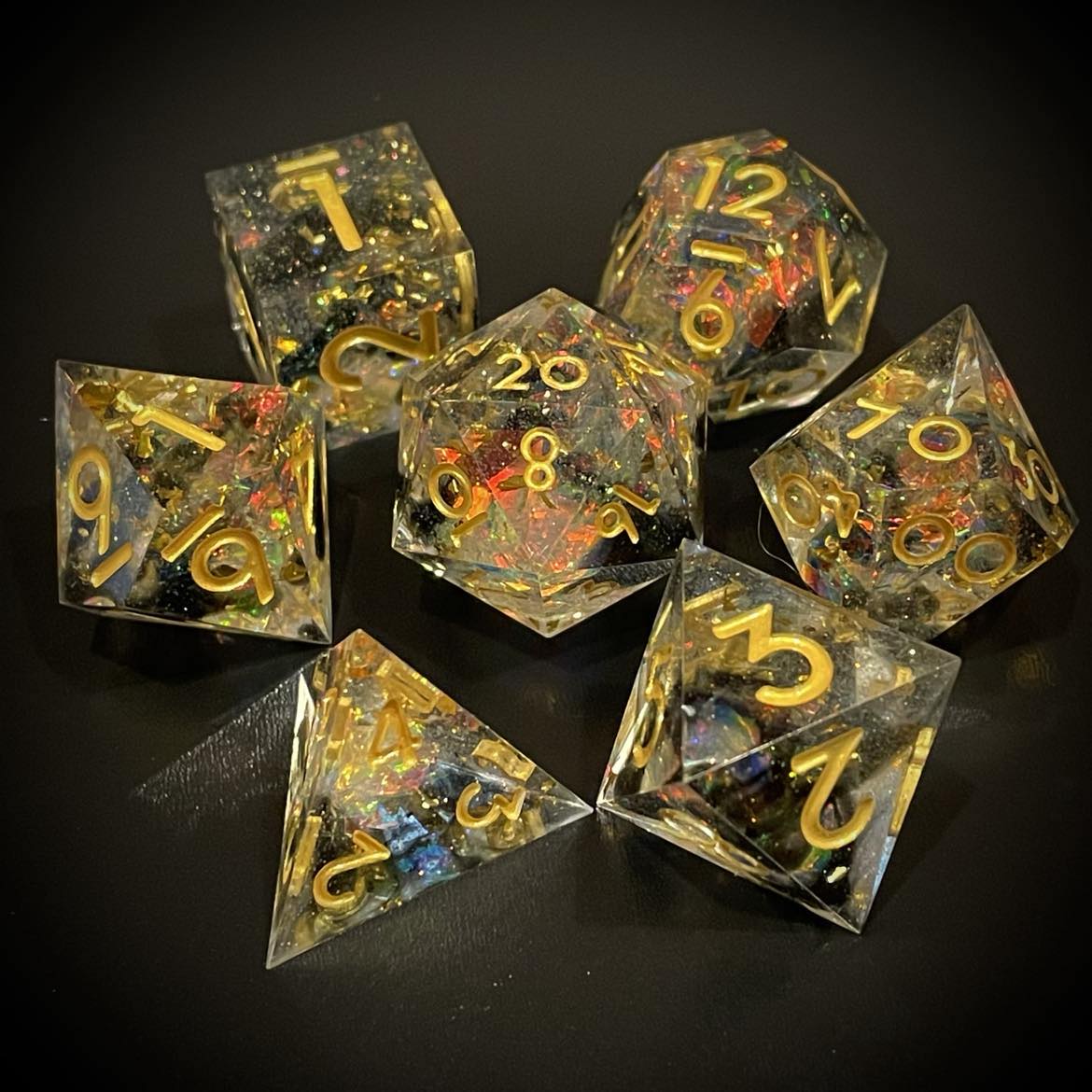 D&D Dice Set Sharp Edge - Black Opal (Gold)