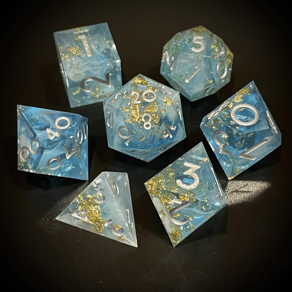 D&D Dice Set Sharp Edge - Ocean Gold (Silver)