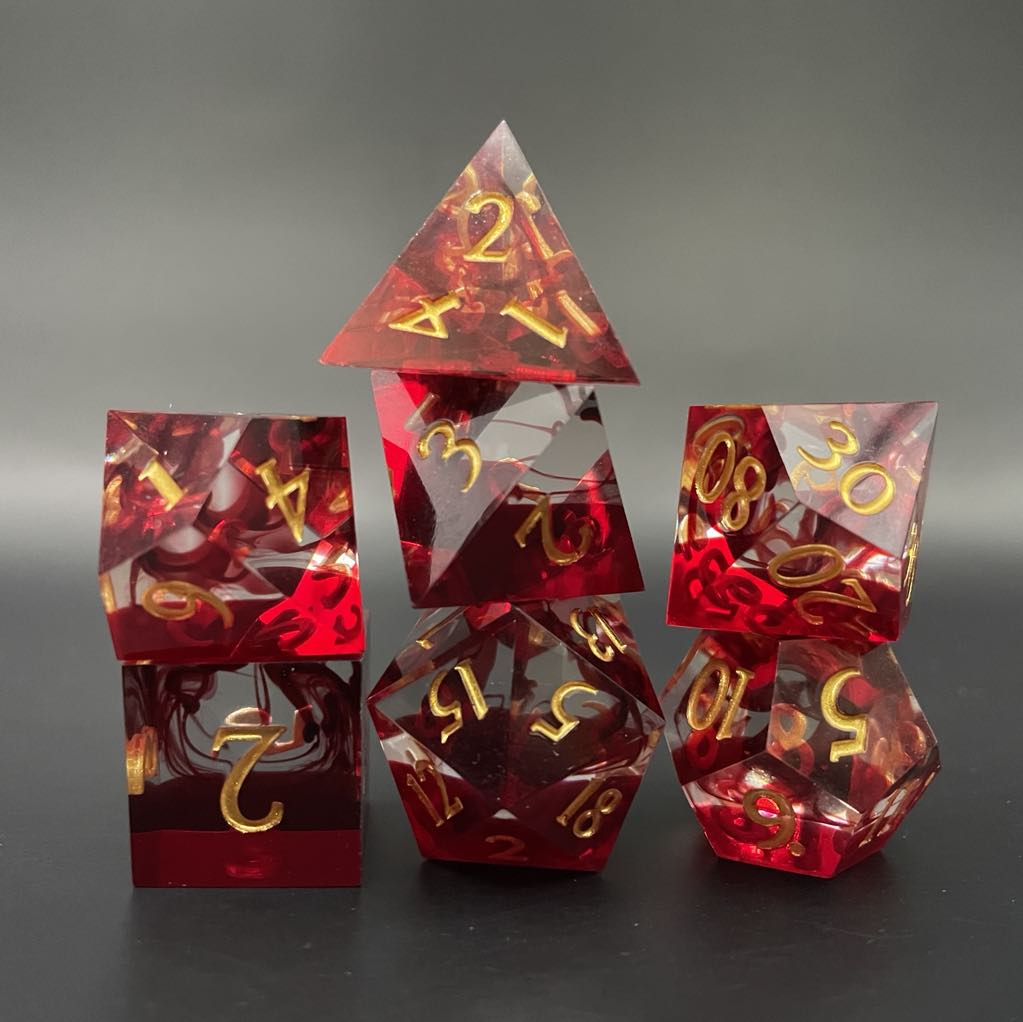 D&D Dice Set Sharp Edge - Blood Diamond (gold)