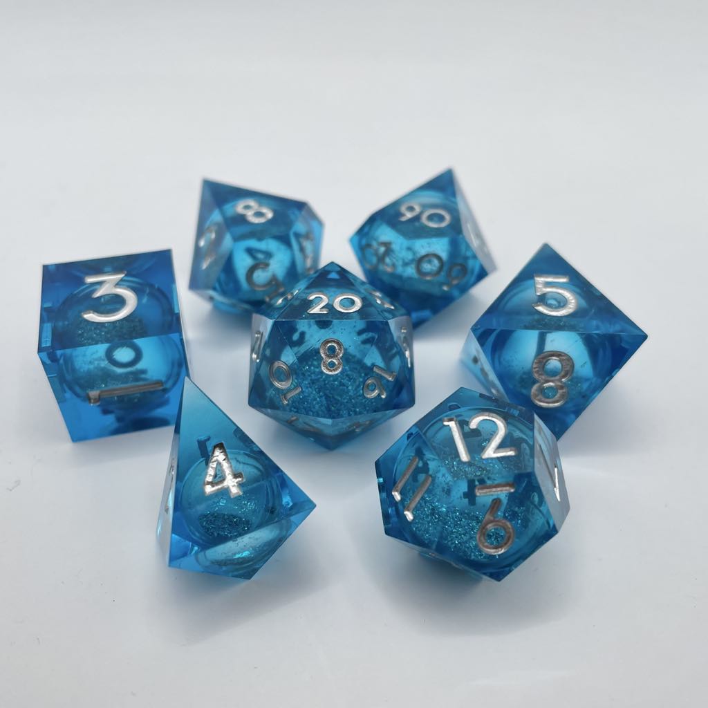 D&D Dice Set Sharp Edge Liquid Core - Sea Blue (Silver)