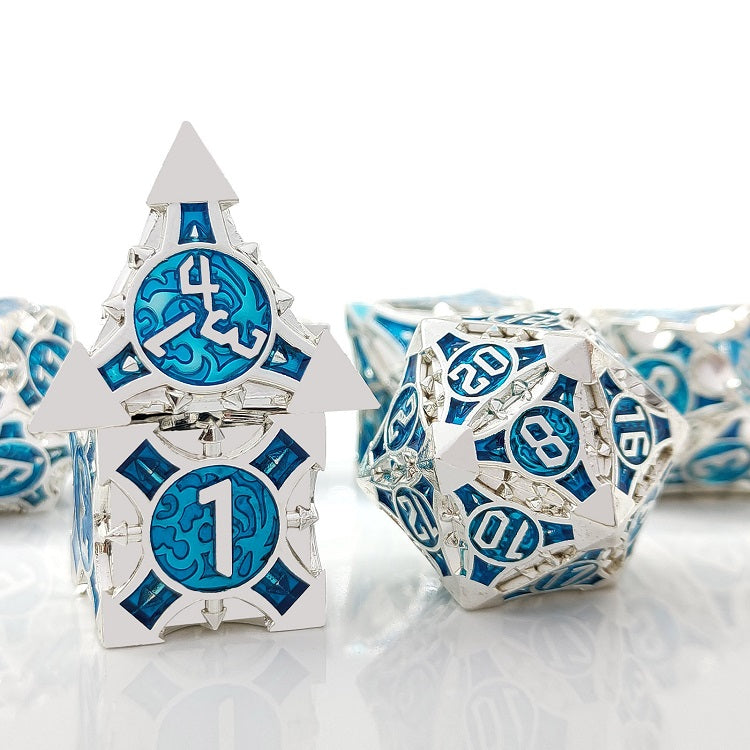 D&D Dice Set Metal Arrow - Silver Blue
