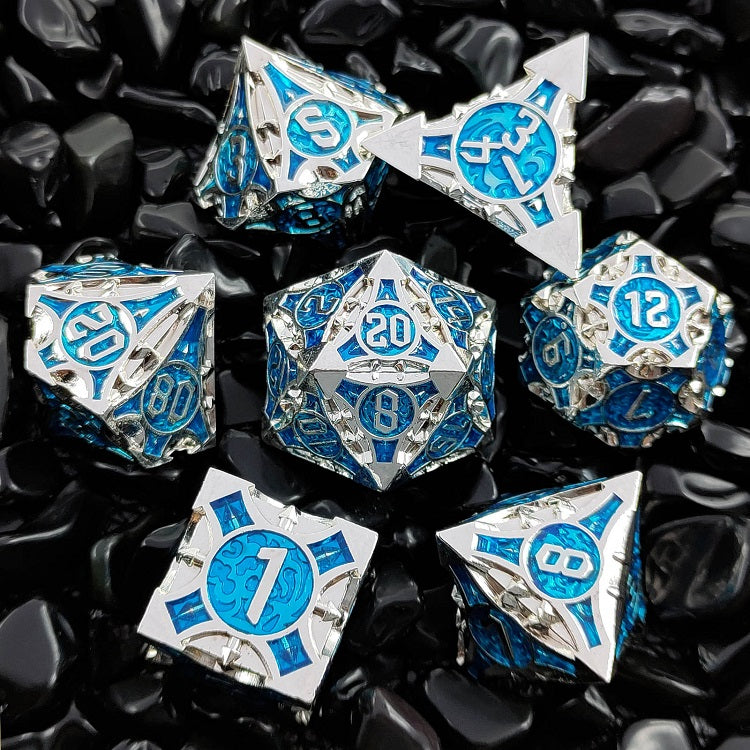 D&D Dice Set Metal Arrow - Silver Blue