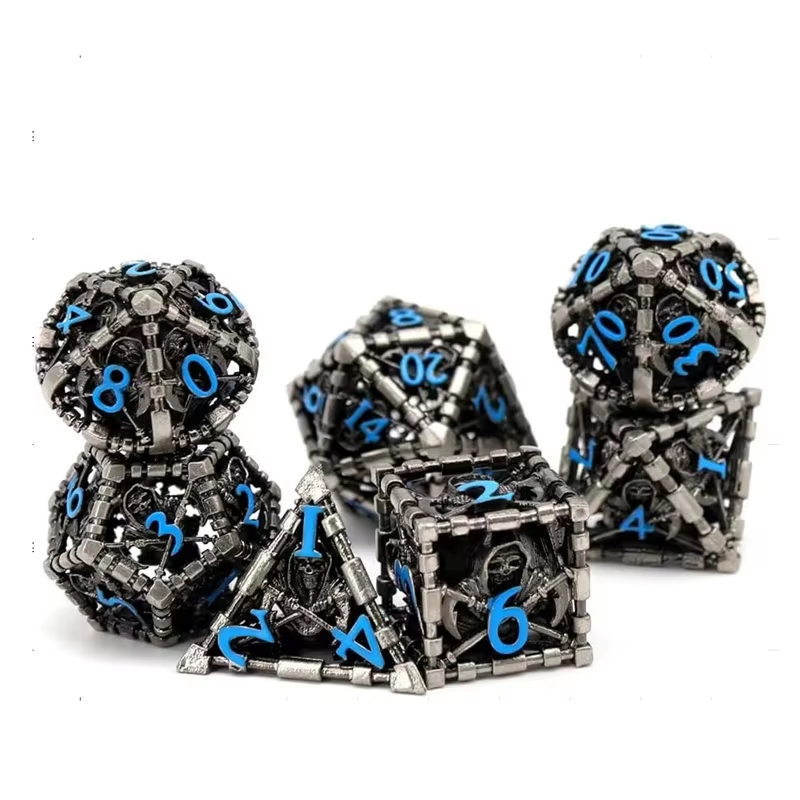 D&D Dice Set Metal Reaper - Silver (Blue)