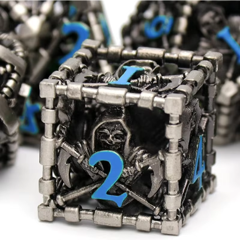 D&D Dice Set Metal Reaper - Silver (Blue)