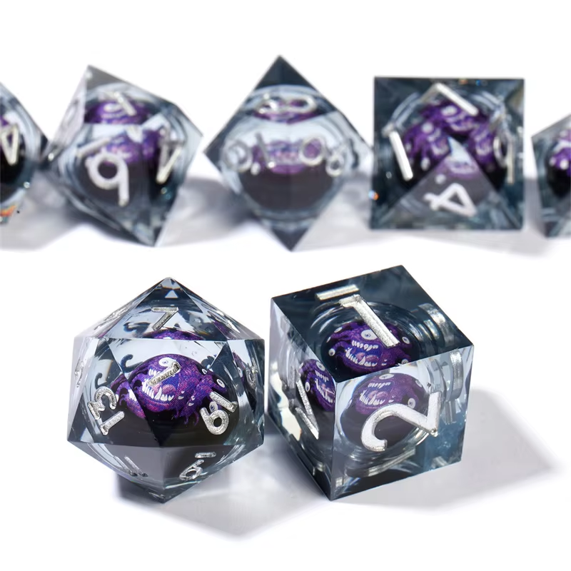 D&D Dice Set Sharp Edge Liquid Core - Smoky Purple Beholder