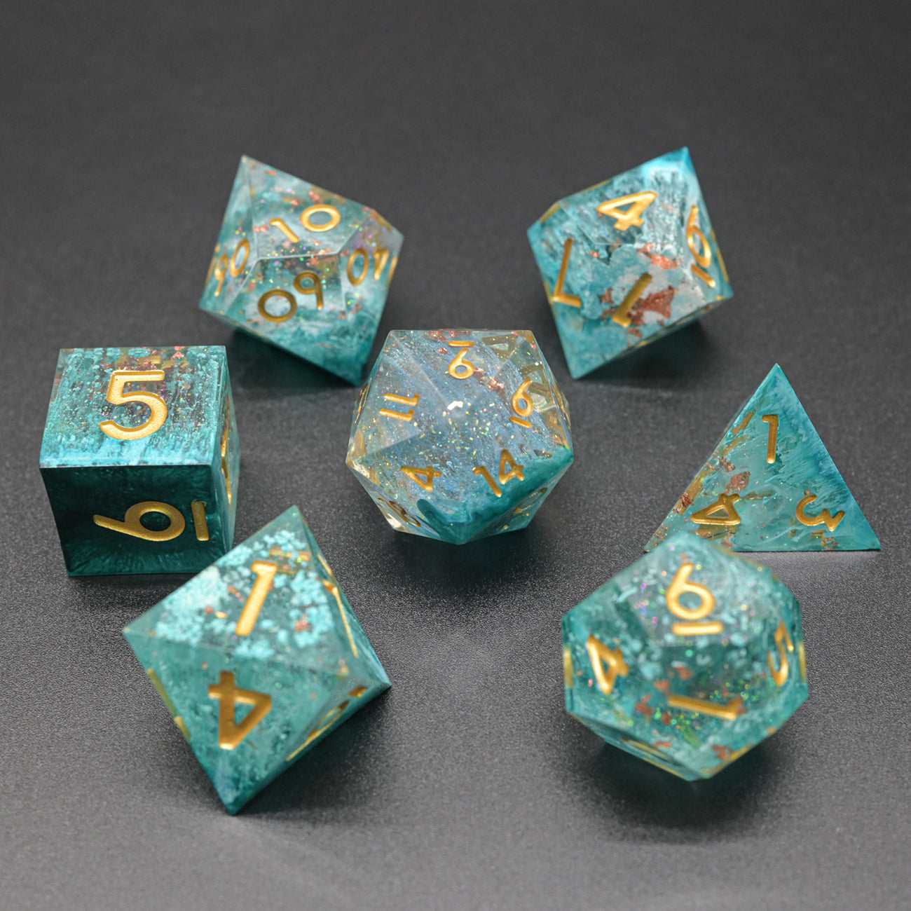 D&D Dice Set Sharp Edge - Sythetic Turquoise (Gold)