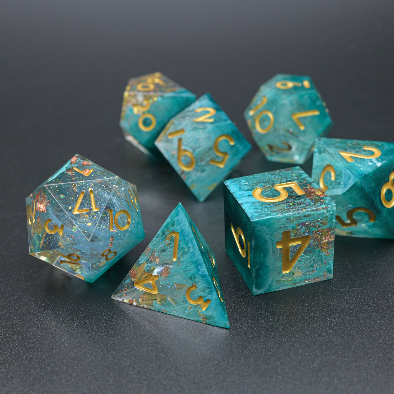D&D Dice Set Sharp Edge - Sythetic Turquoise (Gold)