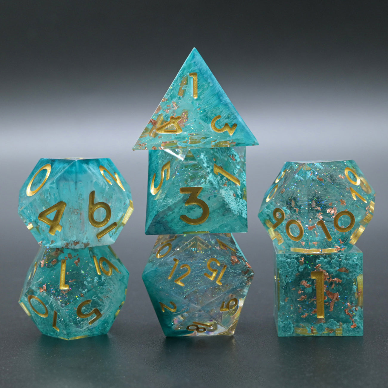 D&D Dice Set Sharp Edge - Sythetic Turquoise (Gold)