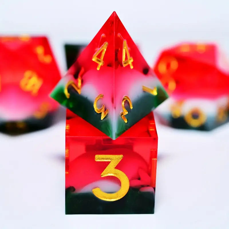 D&D Dice Set Sharp Edge - Watermelon (Gold)