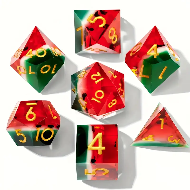 D&D Dice Set Sharp Edge - Watermelon (Gold)