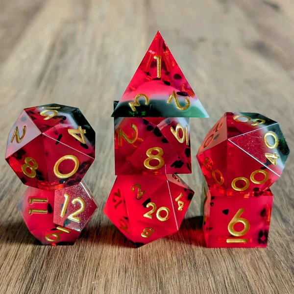 D&D Dice Set Sharp Edge - Watermelon (Gold)