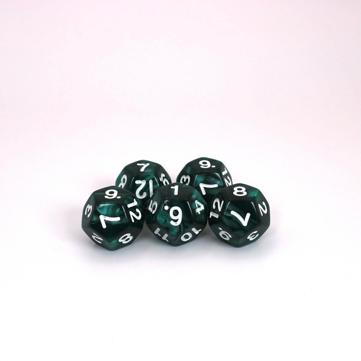 D12s (5) Pearl Black-Turquoise dice