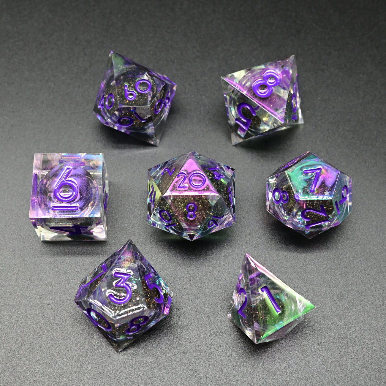 D&D Dice Set Sharp Edge Liquid Core - Colour Shift Dark (Purple)