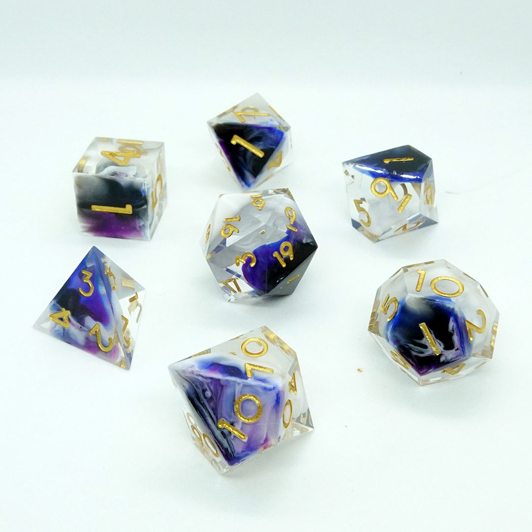 Purple Watercolour Sharp Resin Dice Set