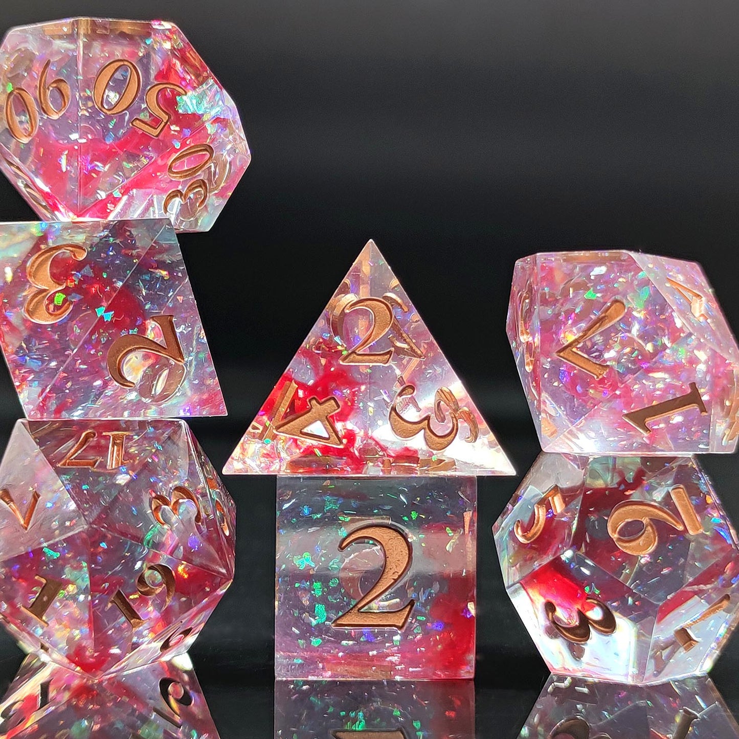 D&D Dice Set Sharp Edge - Ruby Aquamarine (Copper)