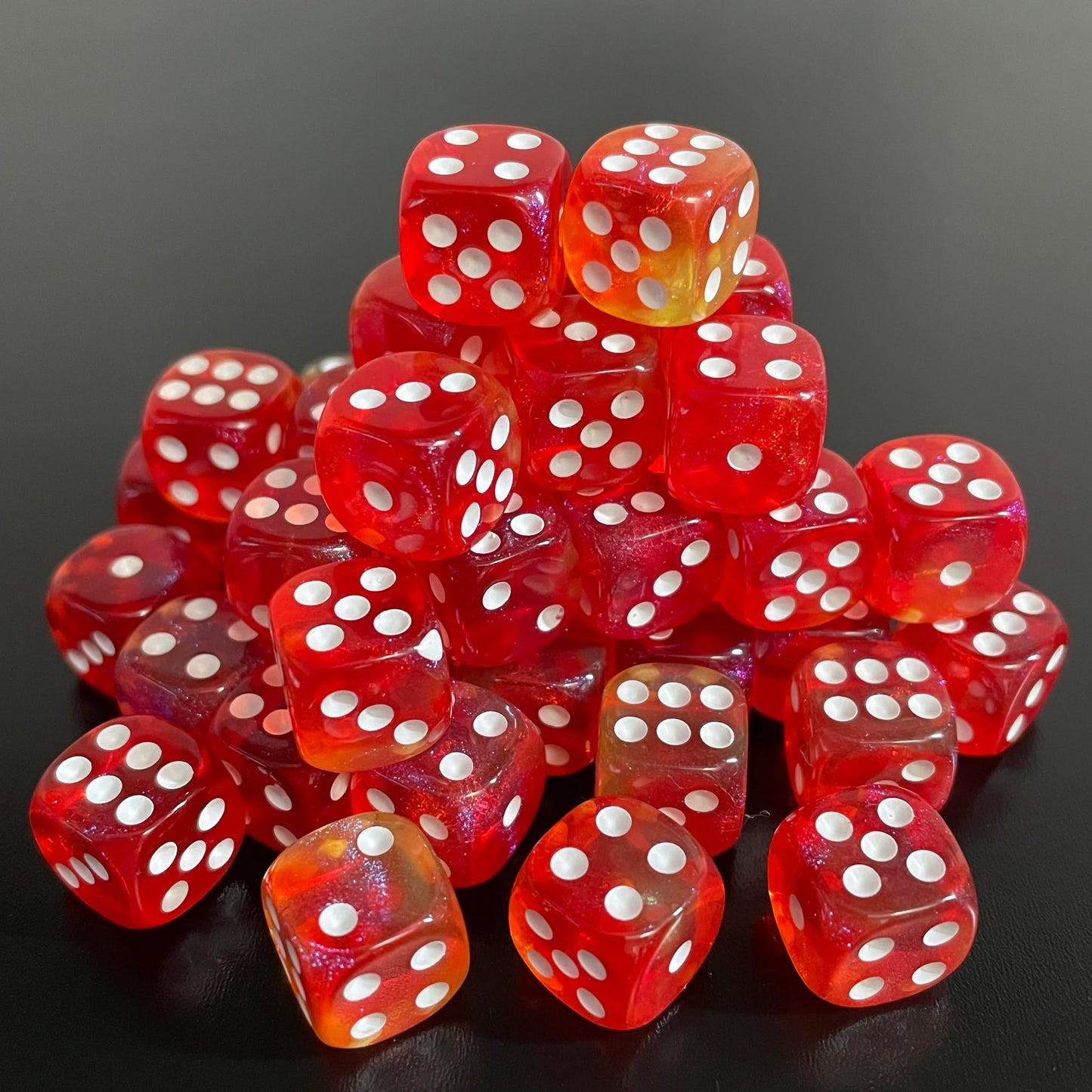 12mm Dice Transparent Red-Orange Opal (White pips)