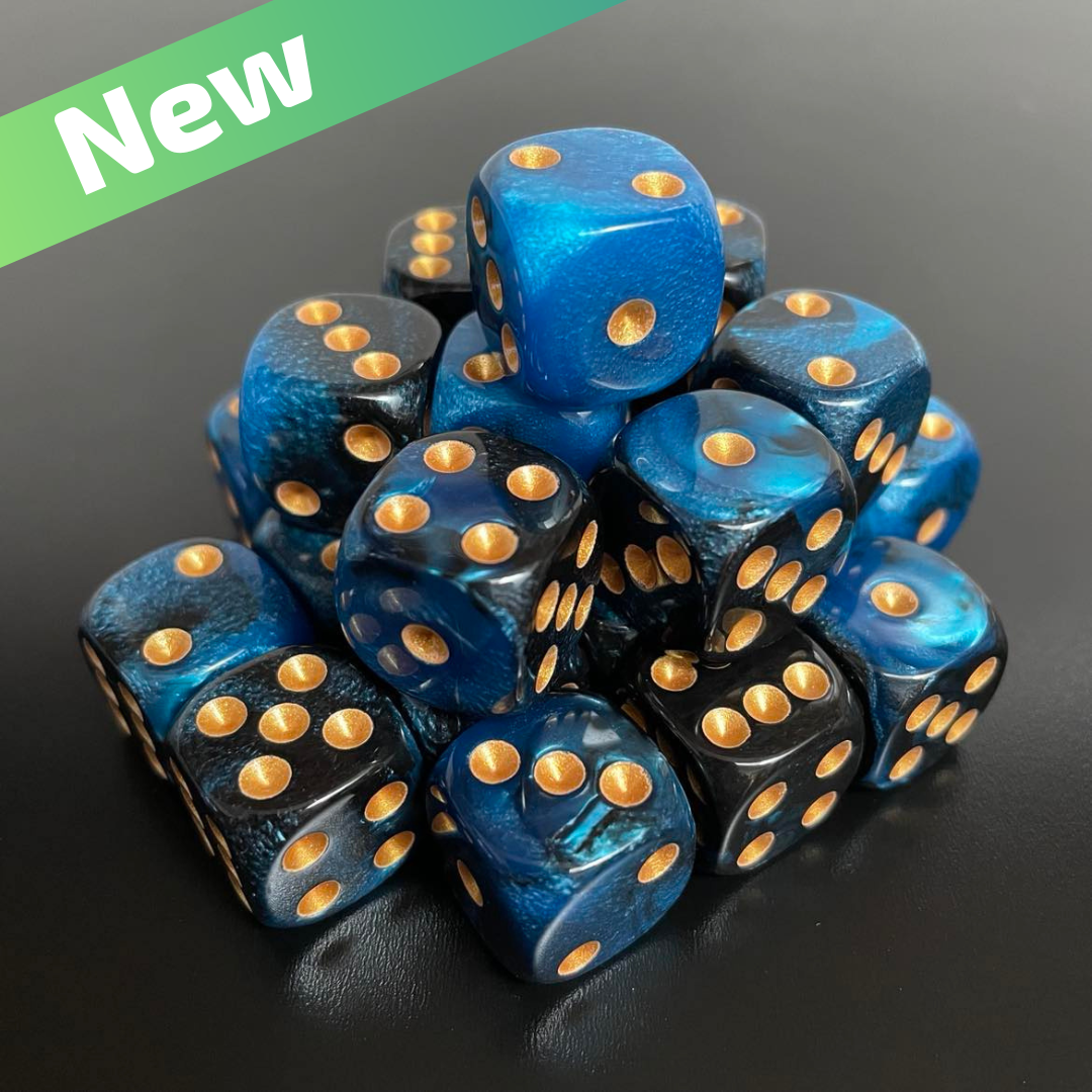 16mm Dice Glossy Pearl Blue-Black (Gold pips)